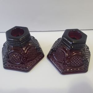 Avon Vintage Cape Cod Ruby Red Candlestick Holders Set of 2